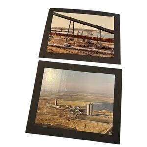 2 Mounted Industrial Landscape Photographs Black Mats Aerial Conveyor Plant VTG